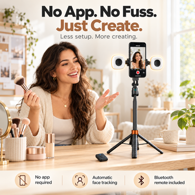 360° Smart Face-Tracking Tripod Stand with Fill Lights, Rechargeable