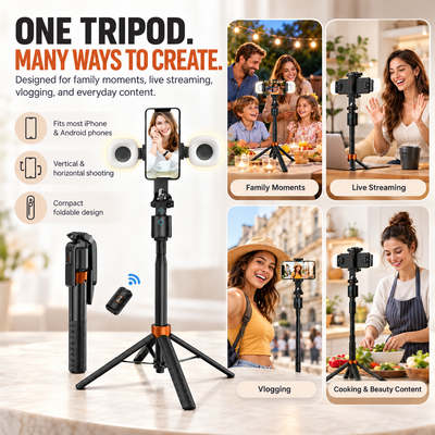 360° Smart Face-Tracking Tripod Stand with Fill Lights, Rechargeable