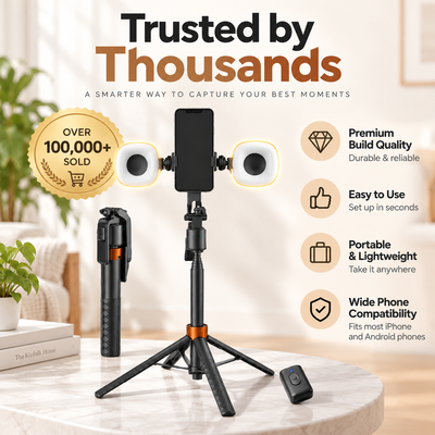 360° Smart Face-Tracking Tripod Stand with Fill Lights, Rechargeable