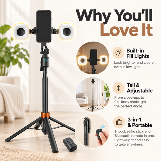 360° Smart Face-Tracking Tripod Stand with Fill Lights, Rechargeable